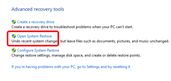 رفع مشکل صفحه مرگ ویندوز با System Restore